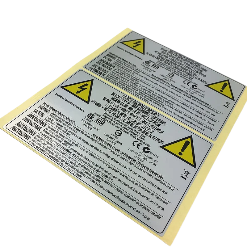 

Custom Matte Silver Electronic Packaging Labels Digital Warning Stickers Outdoor Dangerous Caution