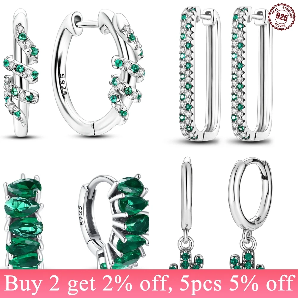 Hot Sale 925 Sterling Silver Animal Plant Green Series Jewelry Fashion Zircon Circle Hoop Earrings For Women Gift Accessories