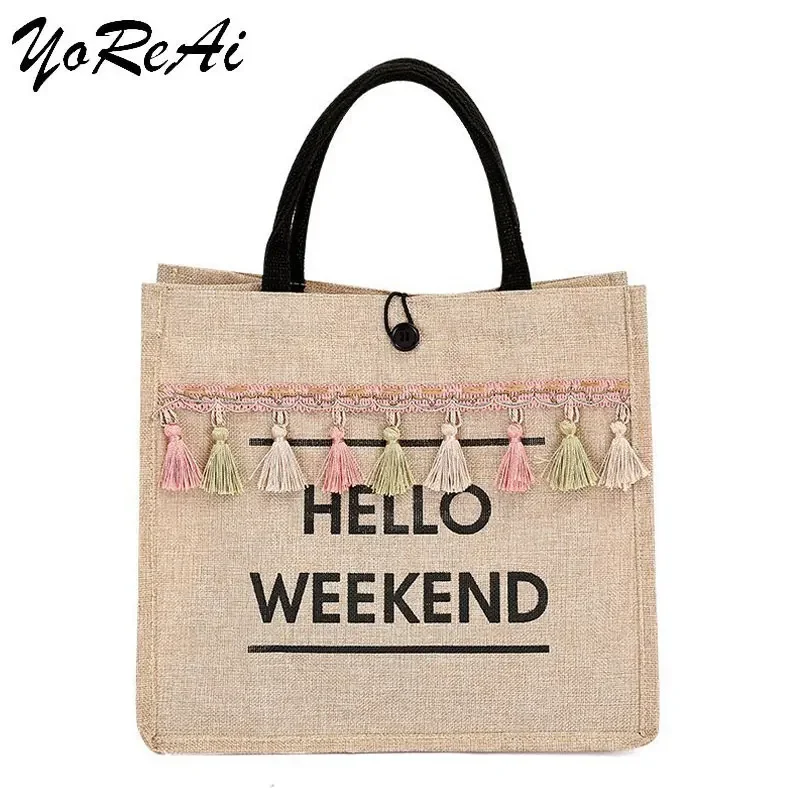 YoReAi 2022 Canvas Handbags For Women Fashion Tote Beach Bags Reusable Shopping Pack Linen Large Capacity Designer Shoulder Bags