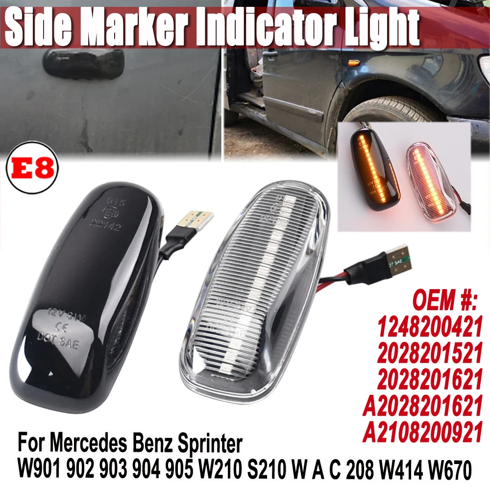 2x For Mercedes Benz E-Class W124 ML-Class W163 Sprinter W901 Car LED Dynamic Turn Signal Light Side Marker Blinker Lamp