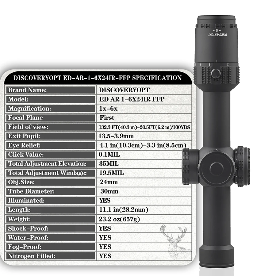 Discoveryopt ED-AR-1-6X24IR-FFP Riflescope Scope pesawat fokus pertama impor kaca HD LPVO pandangan untuk AK 47 AR 15