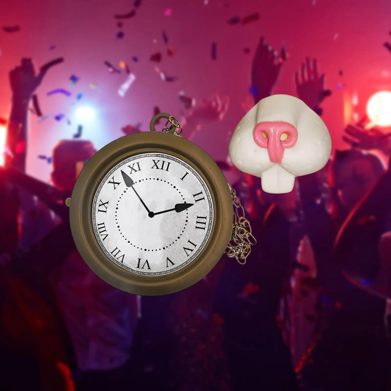 

Pocket Watch Necklace Not Really Watch Steampunk Rabbit Nose Prop for Parades Stage Performance Masquerade Tea Party Mardi Gras