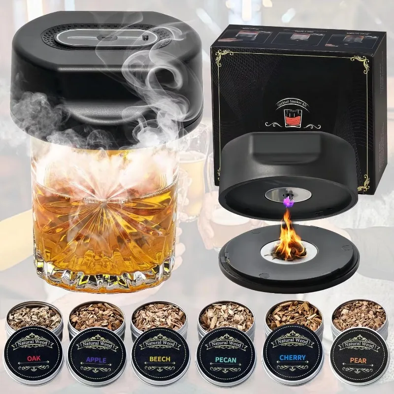 طقم مدخن مشروبات كهربائية عتيقة مكون من 6 رقائق خشبية، مجموعة بلاستيكية مدمجة، هدية بوربون منزلية مثالية #1