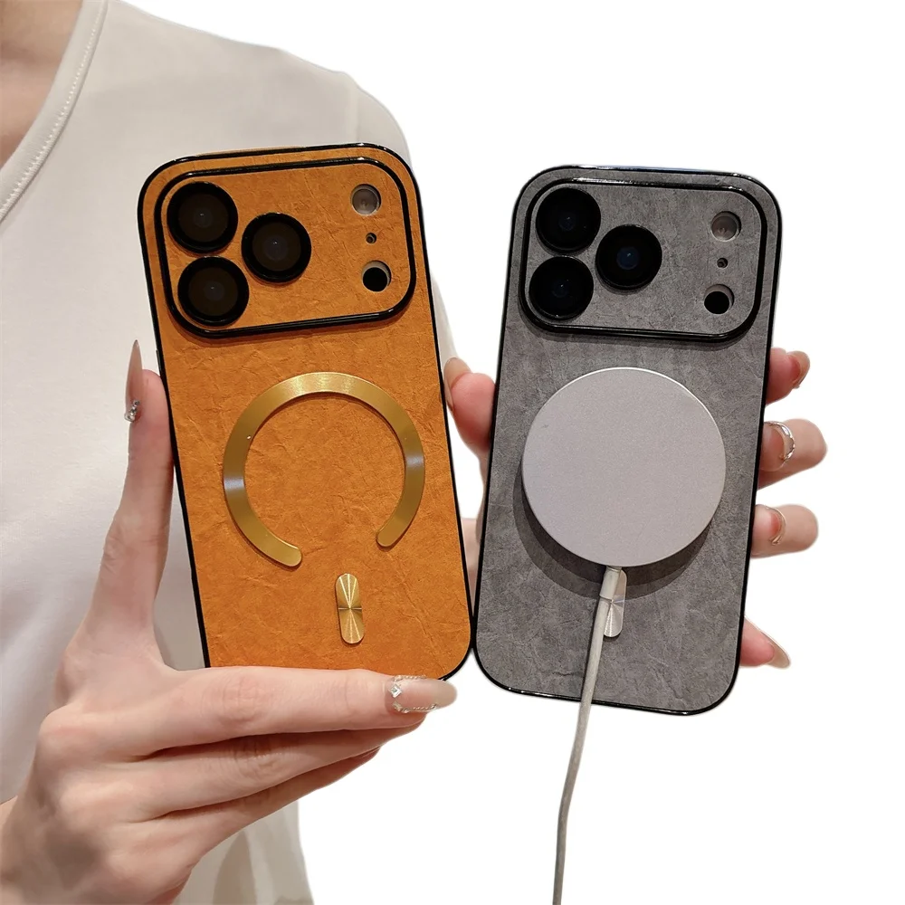 Große Fenster-Magnet-Handyhülle für iPhone 17 16 15 14 Plus 13 17 Pro Max für MagSafe PU-Leder Kameraschutz-Cover Fundas