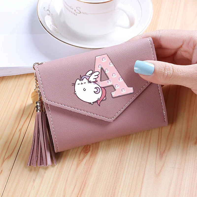 Pusheen PU Short Wallets Cartoon Anime Fat Cats Printed Letter Coin Purses Fashion Women Horizontal Wallet Key Card Holders Gift