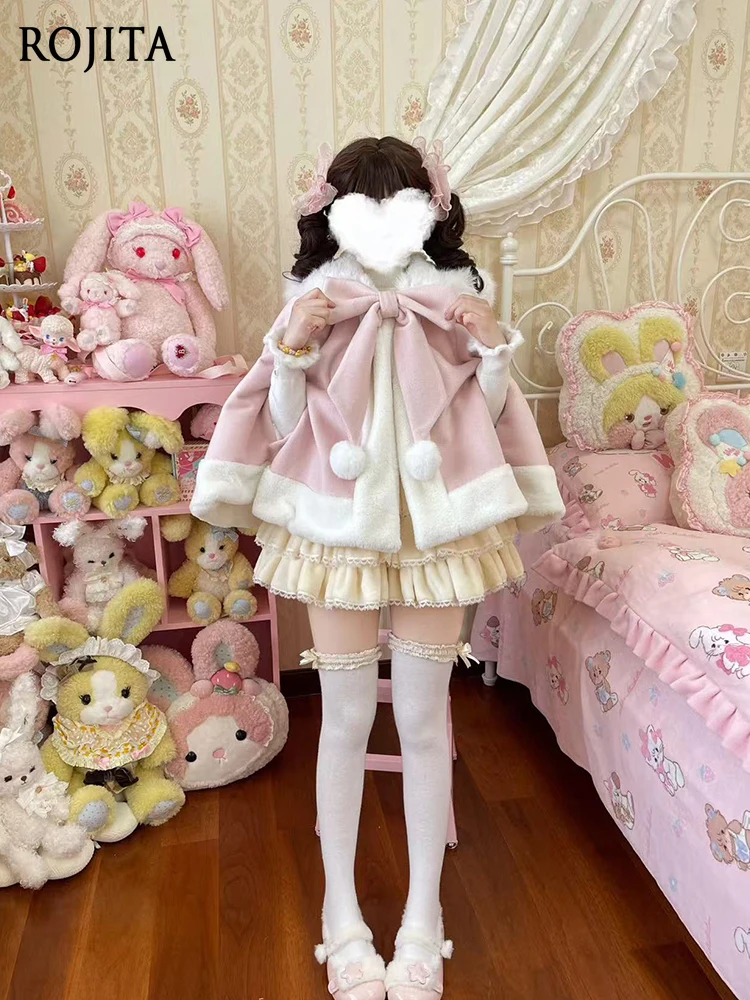 

Pink Fluffy Rabbit Cape Wool Cute Autumn Winter Rabbit Ear Cape Lolita Cape Lolita Shawl Lolita Clothes