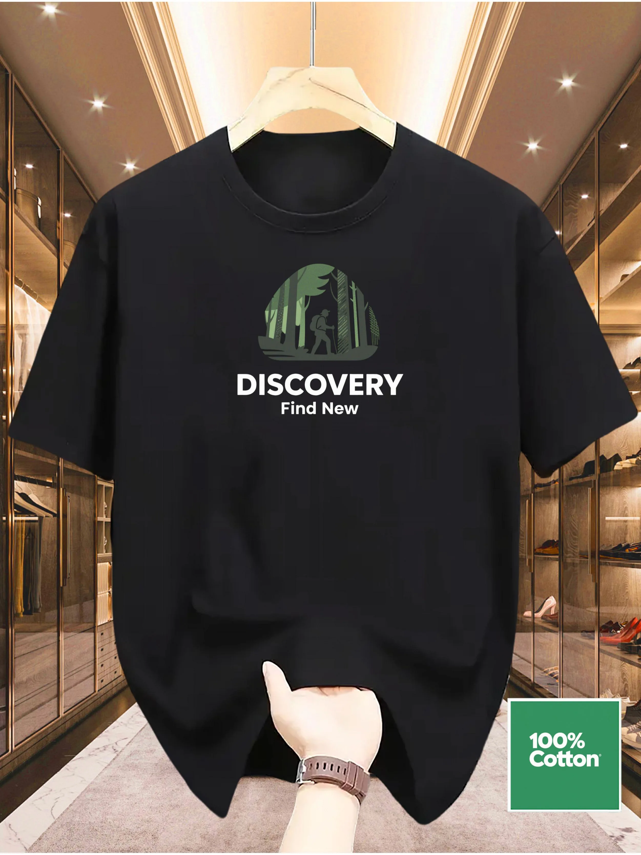 

Men'S 100% Cotton "DISCOVERY" Graphic T-Shirt - Casual Crew Neck, Short Sleeve, All-Season Comfort Top with Earthy Tree Design