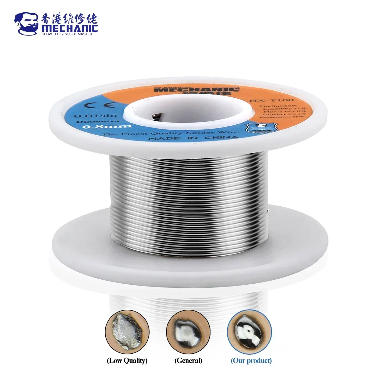 MECHANIC HX-T100 55g Mild Rosin Core 183℃ Melting Point 0.2mm-1.2mm High Purity Solder Wire Welding Flux 1-3% Iron Cable Reel