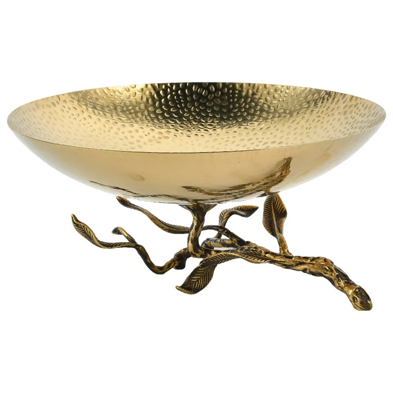 

Nordic light luxury high-end home, restaurant decoration, hammer pattern stainless steel fruit plate metal tripod ornament