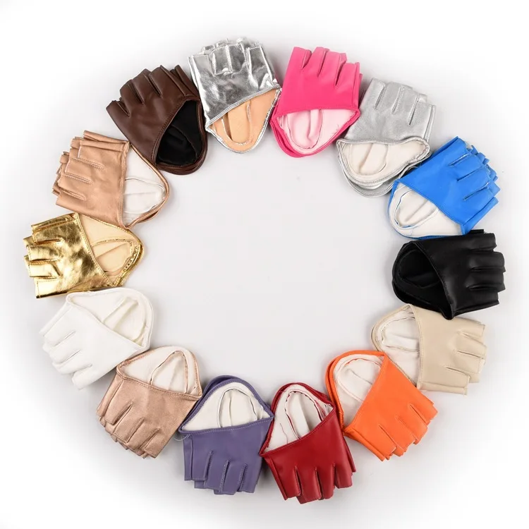 Women\'s gloves sexy half palm fingerless gloves Women jazz dance ds PU leather semi-finger gloves motorcycle gloves