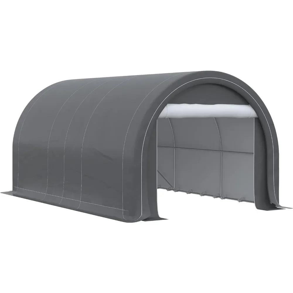 Carport, 10' x 16' Heavy Duty Portable Garage Storage Tent with Large Zipper Door, UV Resistant PE Awning, Gray Carport