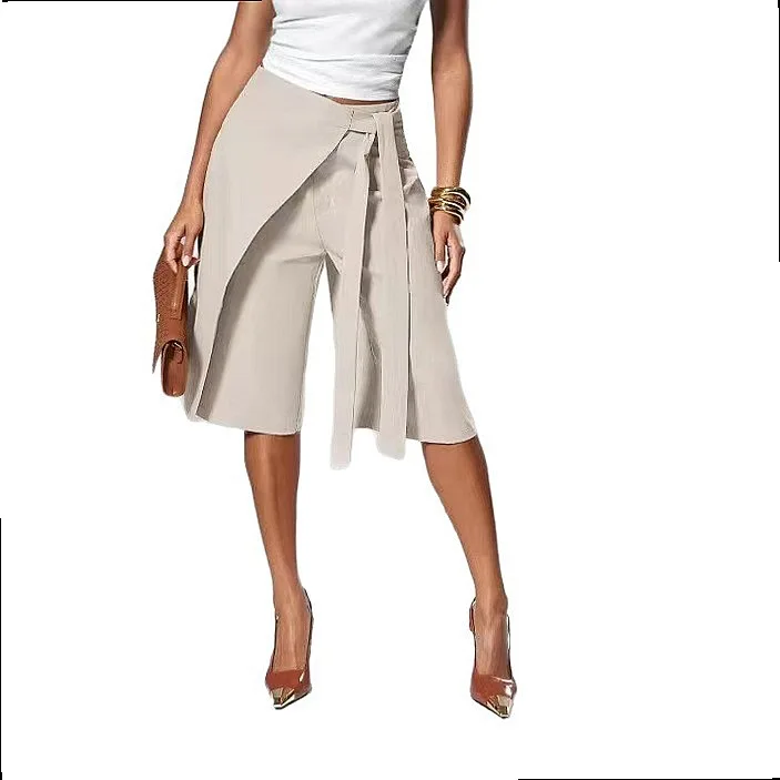 Wrap Front Tie Wide Leg Capri Pants Women's Skirt Shorts 2 in 1 Jumpsuit Playsuit - view 5