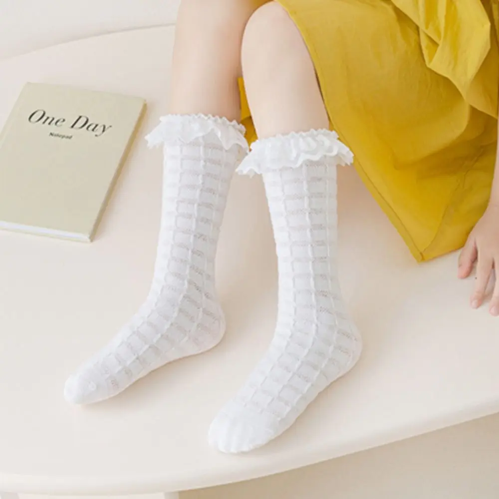 

Lovely Sweet Multi-color Spring Comfortable Waffler Summer Girls Calf Socks Kids Hosiery Korean Style Socks Middle Tube Socks