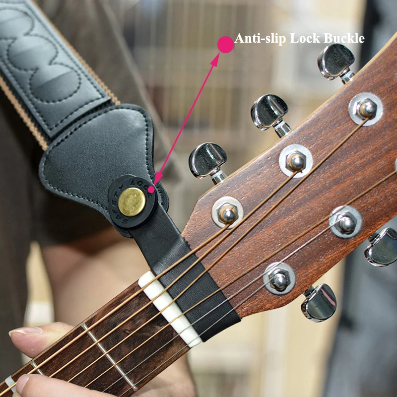 Guitar Neck Strap For Acoustic Ukulele Mandolin Leather Shoulder Headband Strap Tie With Anti-slip Lock Buckle And Three Picks