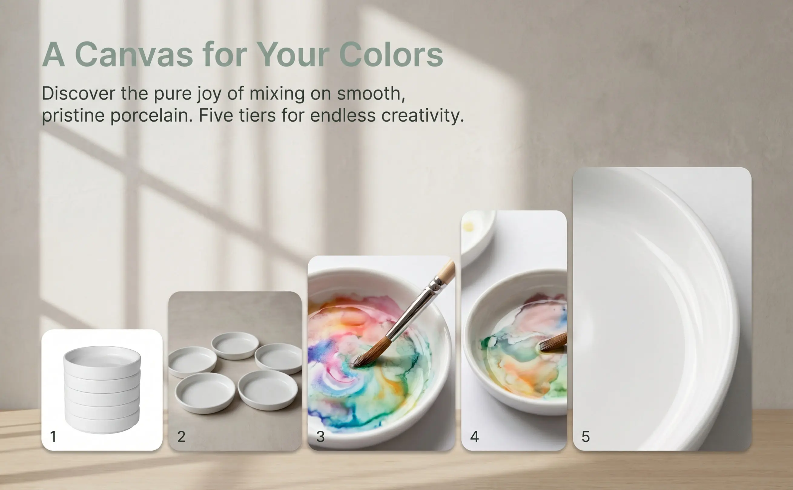 Five Layers Ceramic Pigment Plate Ink Dish Watercolor Mixing Board for Artists Painting Students Ceramic Ink Dish