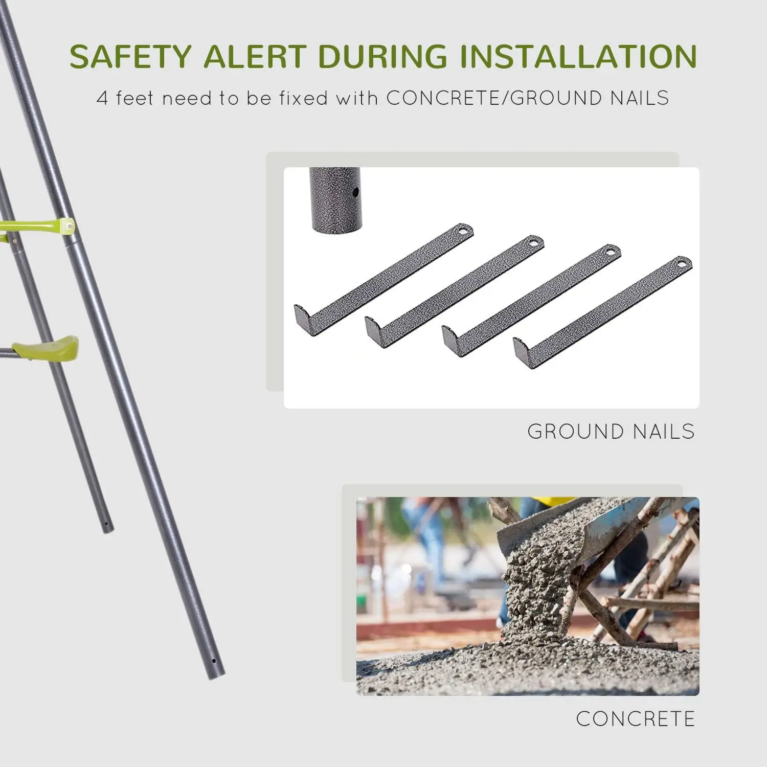 Conjunto de balanço infantil de metal 3 em 1 para quintal com assento de balanço, planador e escada de escalada, estrutura de metal resistente para 4 crianças