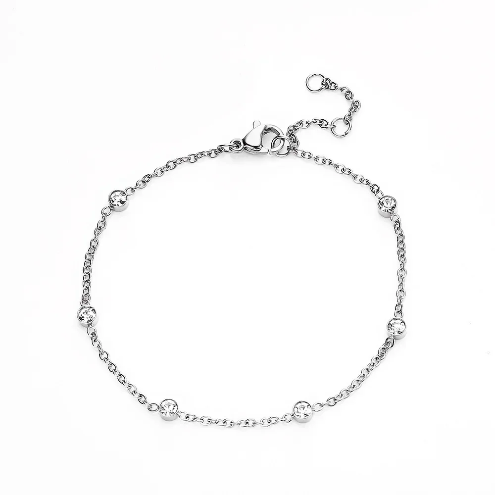 New Shinny White Zircon Charm Bracelet Women Luxury Stainless Steel Metal Bracelets Jewelry Wedding Party Gift