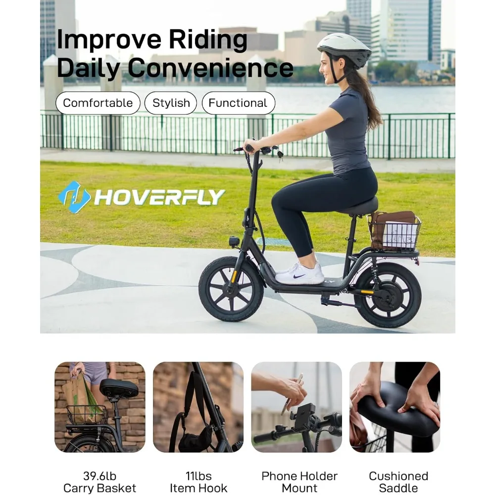 Electric Scooter with Seat, 18.6 Mile Range & 15.5Mph Power, 550W Peak Motor, 14 Inch Tires, Collapsible Scooter