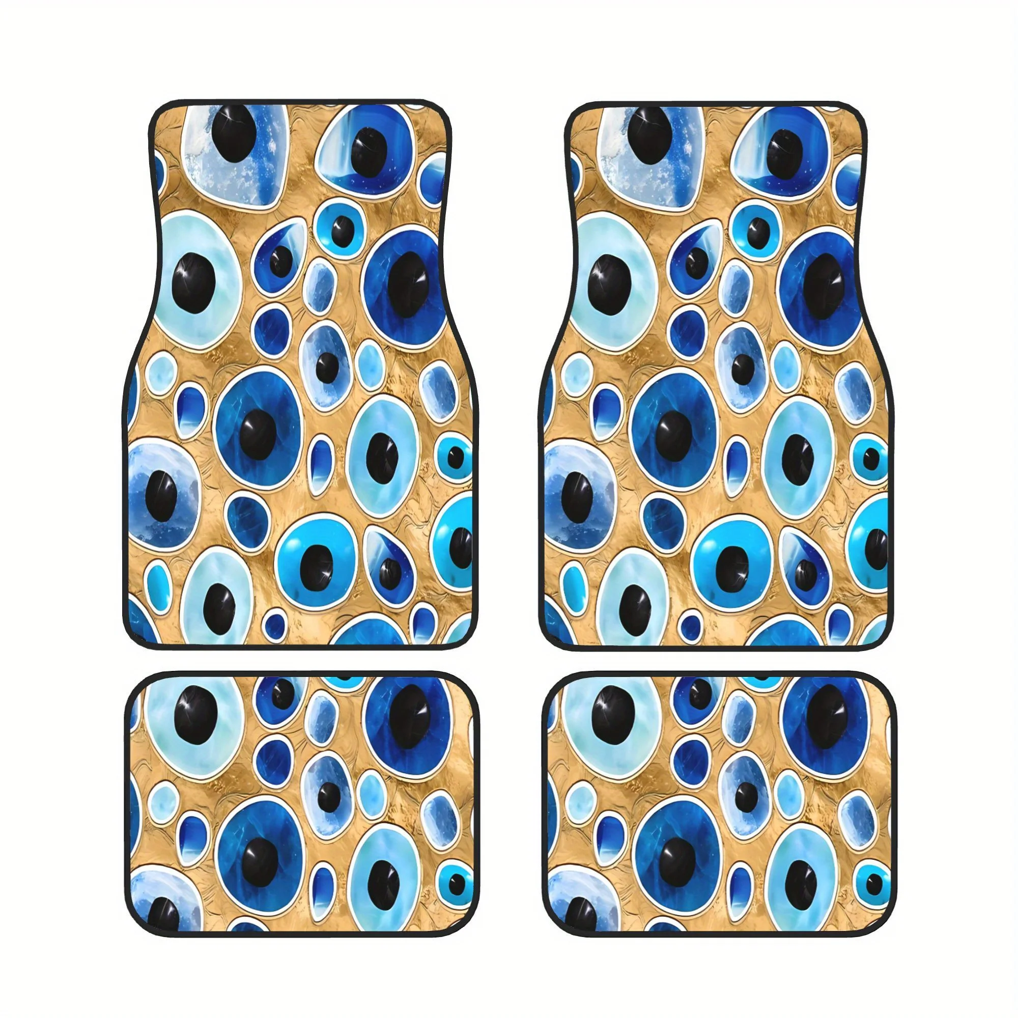 Evil Eye Pattern Tumbled Stones On Golden Gorgeous Universal Size Four Piece Car Mats Fit Most Vehicles And Offer A Clean Base F