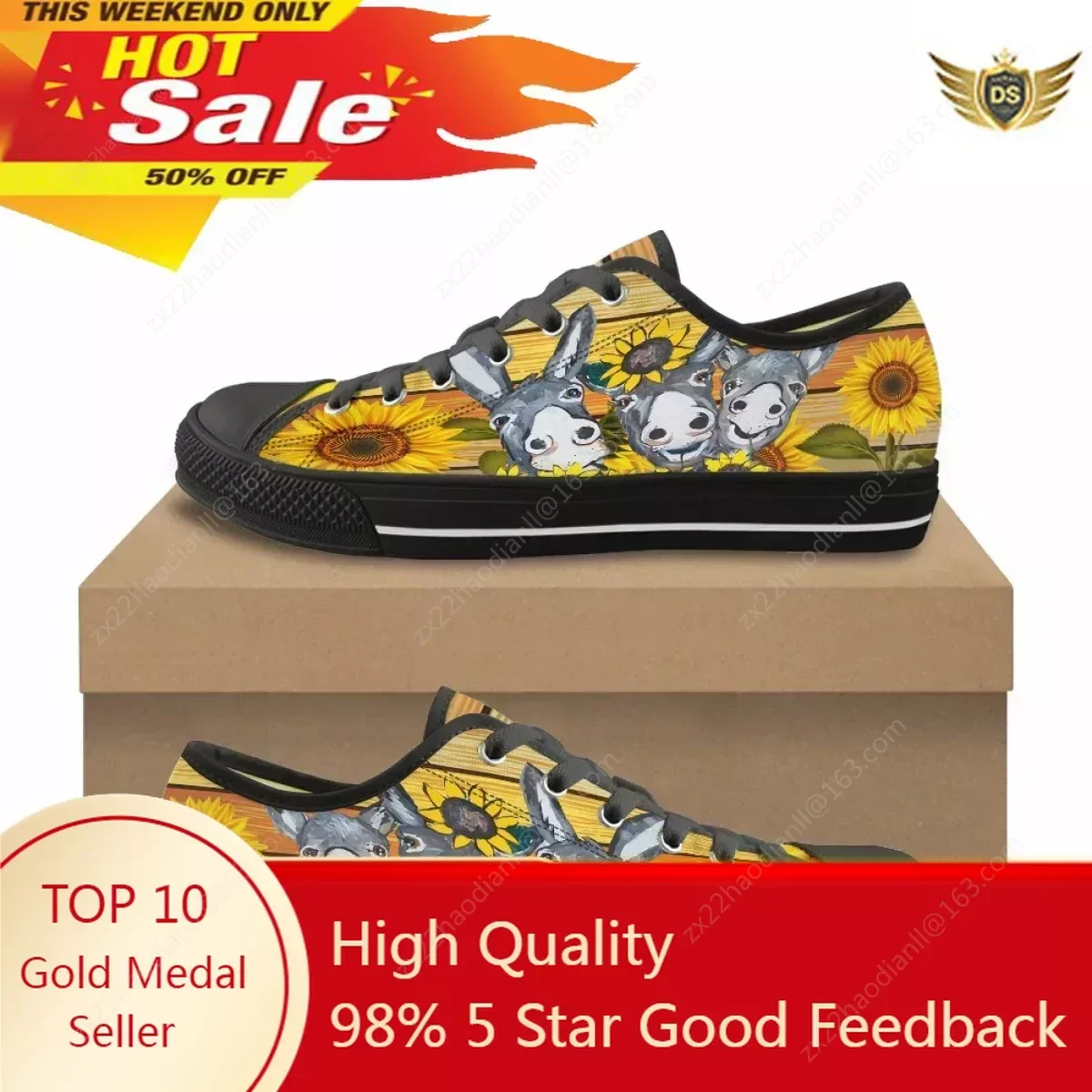 

Fashion Hot Farm Donkey Sunflower Pattern Print Women's Casual Flat Shoes Classic Canvas Shoes Outdoor Sports Low Top Sneakers