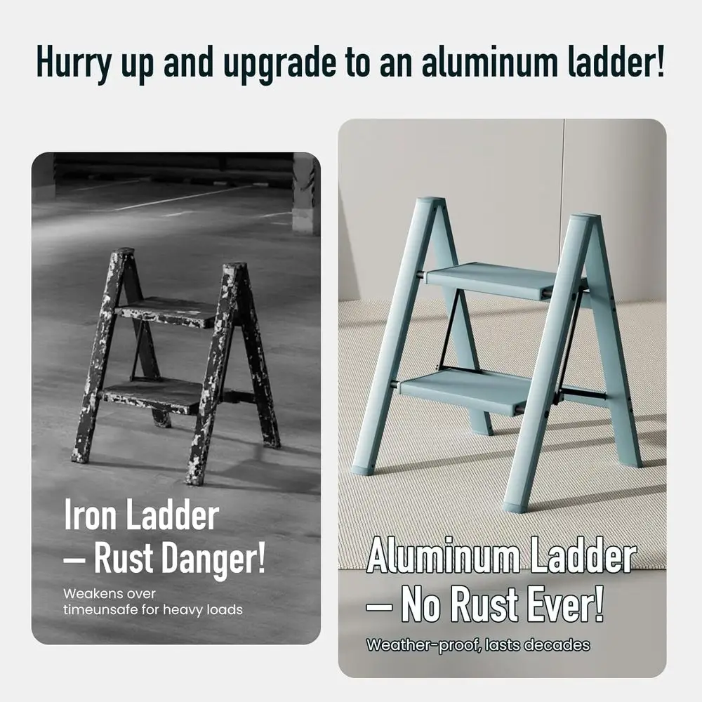 مقعد ألومنيوم قابل للطي للبالغين، دواسات واسعة مضادة للانزلاق، سعة 330 رطلاً، مثالية للمنزل والمكتب والمطبخ والمكتبة (B) #3