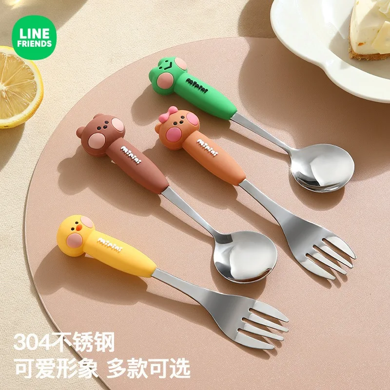 LINE FRIENDS Brown Bnini Stainless Steel Spoon Fork Set Chonini Children Household Eating Spoon Fork Tableware Christmas Gift