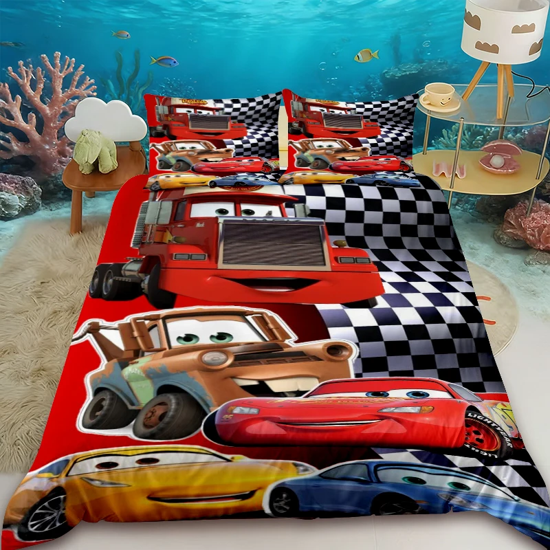 

Kids 3pcs Duvet Cover McQueen Cartoon Anime Bedding Set with 2 Pillowcase 1 Quilt Cover Queen King Size Bedroom Decor