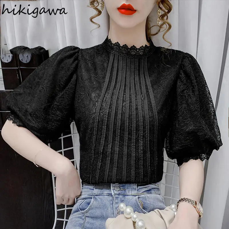 White Bloses Women 2024 Blusas Mujer De Moda Puff Sleeve Vintage Summer Tops Chic Korean Summer Lace Temperament Blouse Shirts