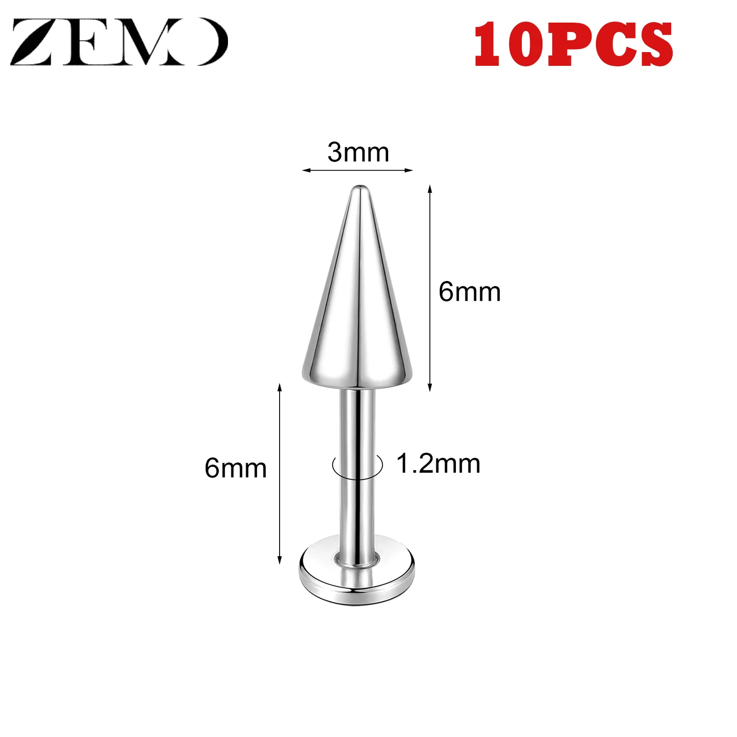 10PCS Stainless Steel Spike Labret Lip Piercing Set