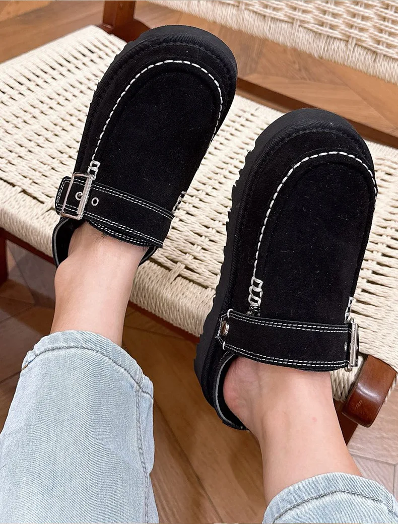 Neue Damen-Schlappen aus Rindsleder und Wolle, Schneestiefel mit Zehenkappe, erhöhte Sohle, warm, stoßdämpfend, dicke Sohle, lässig, für Paare – Detail 17