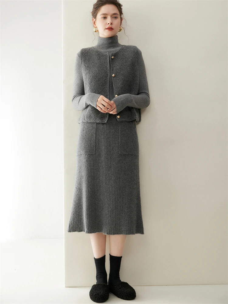 Yoyoselect 100% الكشمير التنانير النسائية الخريف الشتاء منتصف العجل طول محبوك تنورة لينة تنوعا جودة OL التنانير الملابس #4