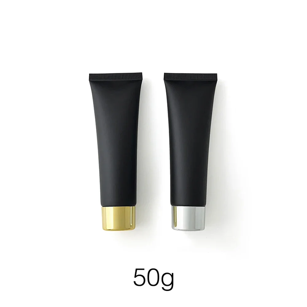 

50g Matte Black Squeeze Bottle 50ml Refillable Cosmetic Container Makeup Cream Cleanser Lotion Empty Soft Tube