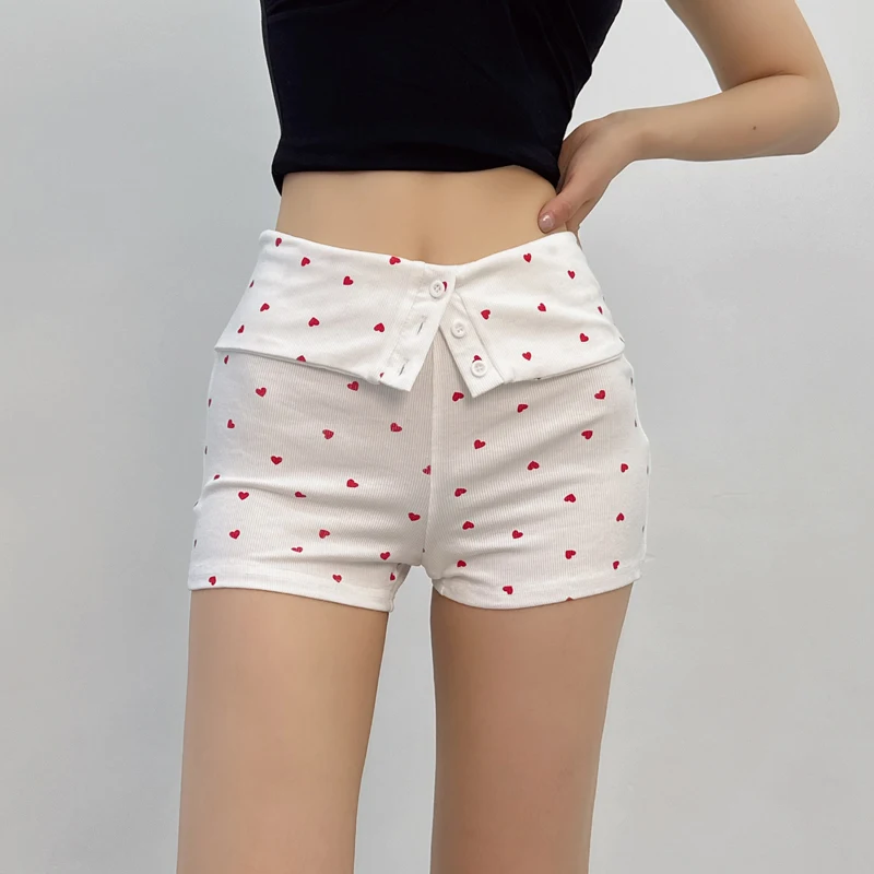 

European American Style Design Sense Low Waist Flared Button Splicing Contrasting Color Shorts Women's Slim Sexy Wrap Hip D547