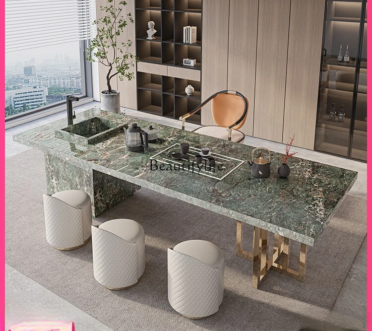 

- * Легкий роскошный островный чайный столик из каменной каменной плиты, встроенный высококачественный чайный столик кунг-фу с раковиной