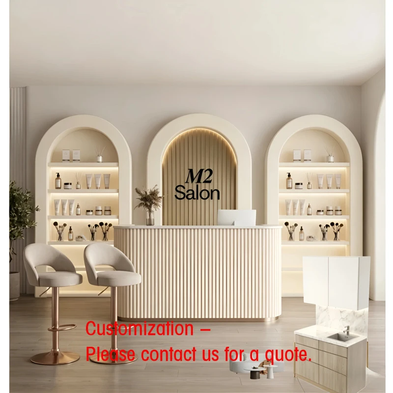 custom.M2 Modern Nail Salon Polish Display Cabinet with LED Strip Lights Arched Tiered Design Ready to Use & Easy Install