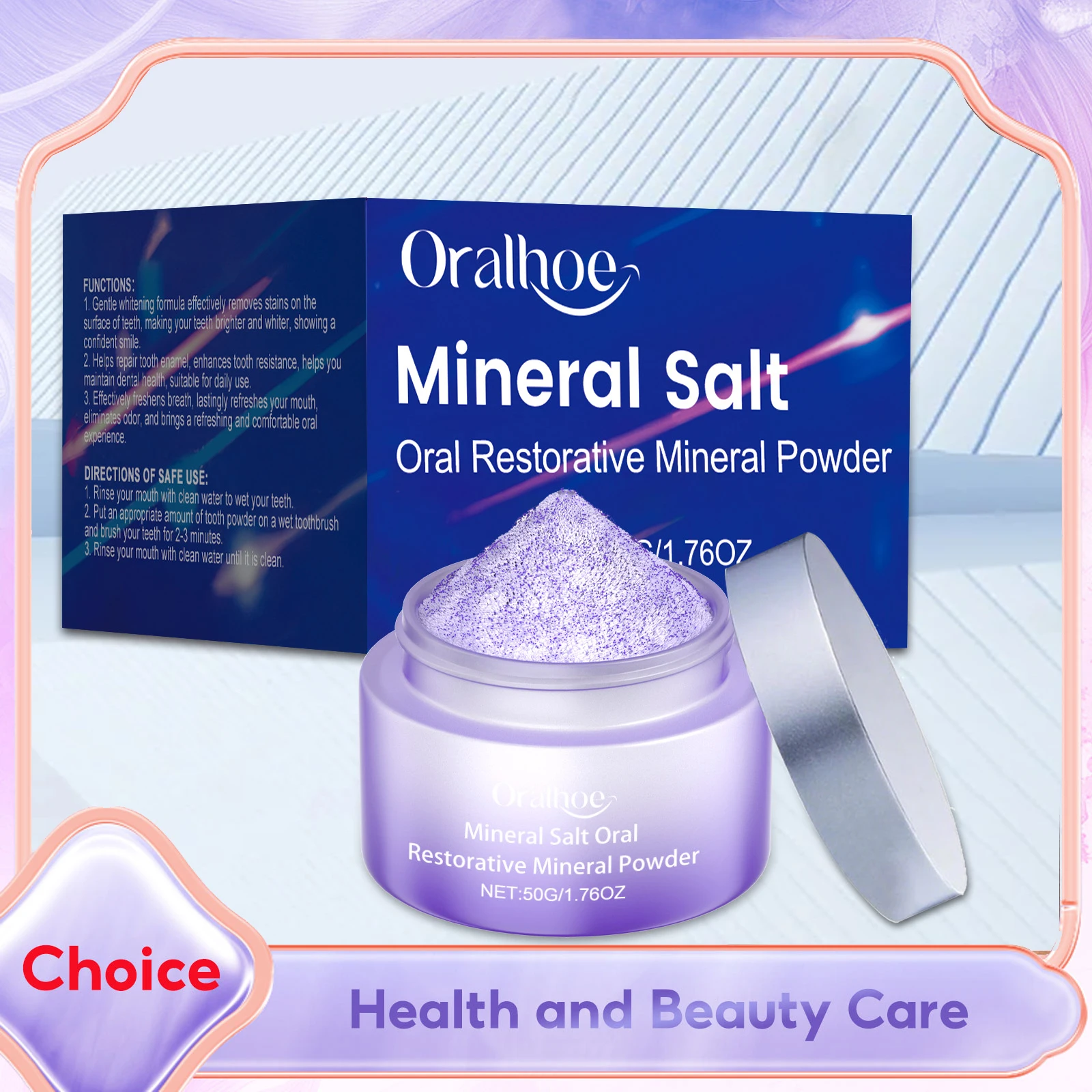 

Purple Teeth Restoration Mineral Powder Tooth Whitening Brightening Removes Stains No Sensitivity Mint Flavor Toothpaste Power