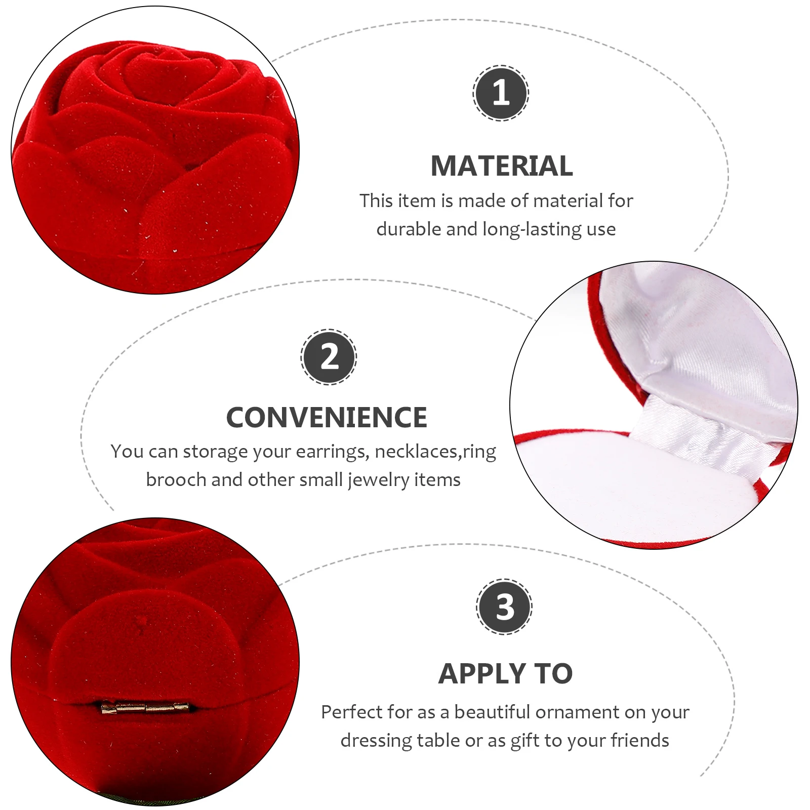 

2pcs Rose Design Jewelry Box Ring Case For Women Party Storage Organizer Red Wooden Gift Wedding Valentine'S Day Earring