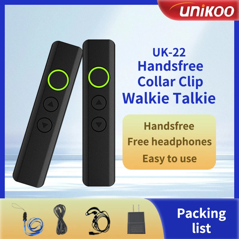 

UNIKOO UK22 Super Mini Walkie Talkies Two Way Radio Portable FM Handsfree Collar Clip Transceiver with Earphone for Camping Cafe
