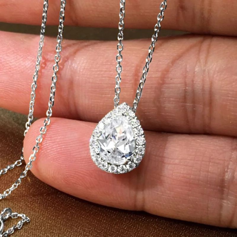 Water Drop 925 Sterling Silver Chocker Necklace Lab Diamond Wedding Pendants Necklace For Women Bridal Promise Party Jewelry