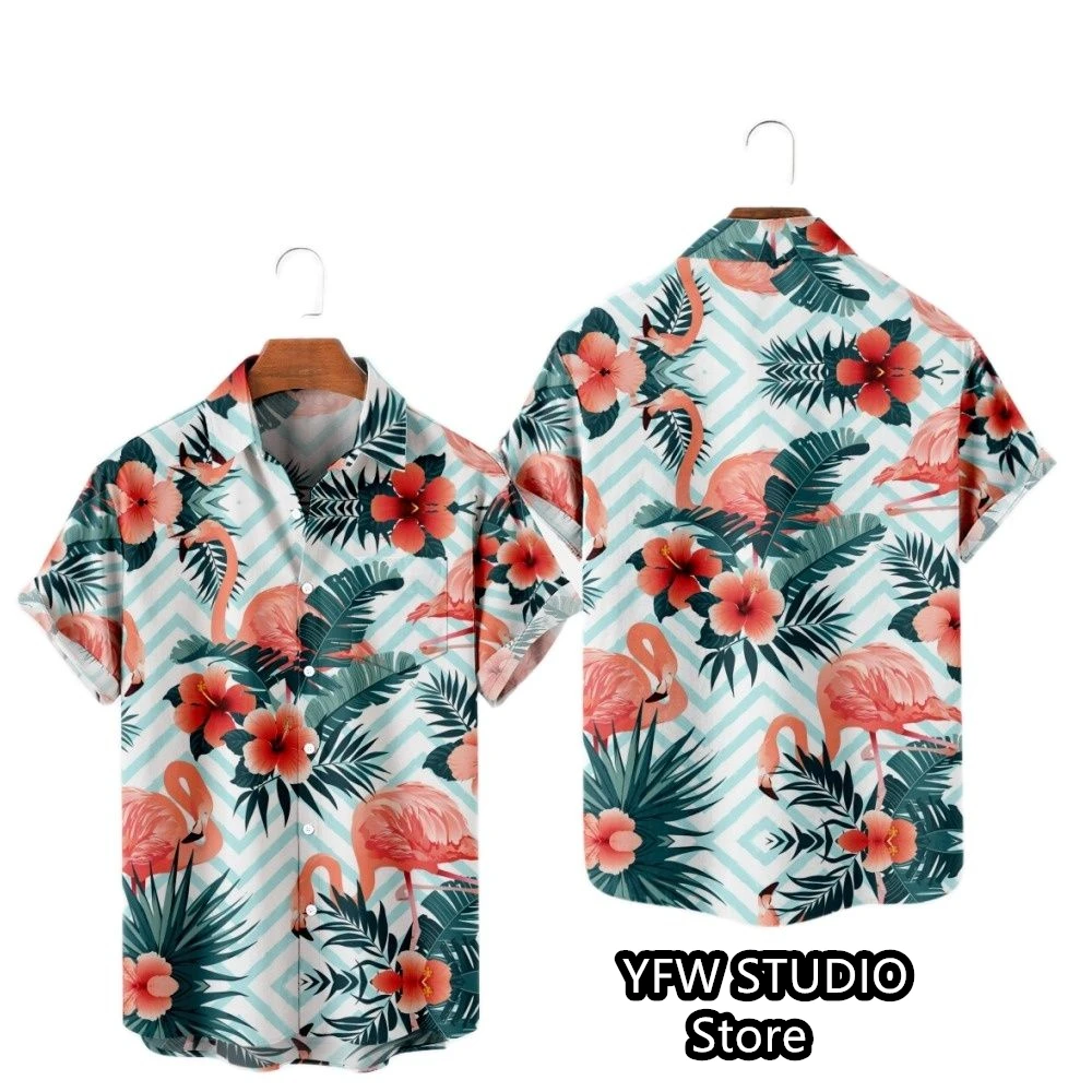 Hawaii Tropischer Stil Papageien-Druck Kurzarm Aloha-Hemden Kubanischer Stil Sommer Plus Size Lässige neue Herrenhemden – Detail 20