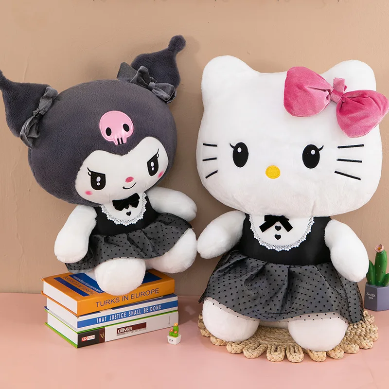 Peluche Kawaii Kuromi My Melody con gonna con fiocco nero Simpatico bambola di pezza Hello Kitty per bambini Compleanno Regalo di Natale Giocattolo di grandi dimensioni