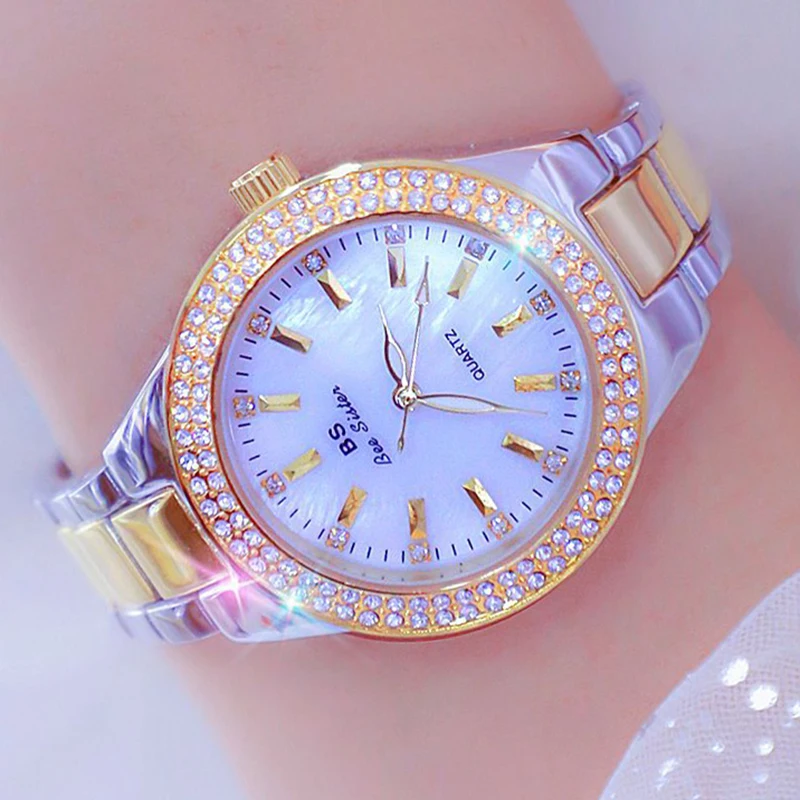 Ladies Wrist Watches Dress Gold Watch Women Crystal Diamond Watches Stainless Steel Silver Clock Women Montre Femme