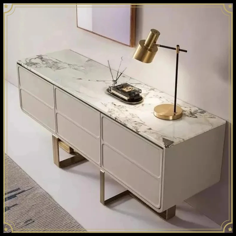 X-S light luxury dining side cabinet marble high-end stainless steel natural marble HG