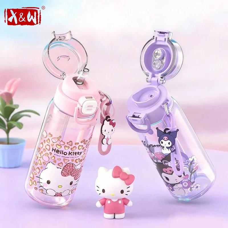 X&W Sanrio Kuromi Kids Water Cups 750ml Double Drink Straw Cup BPA-free Summer Outdoor Travel Sports Water Bottle for Girl Gift