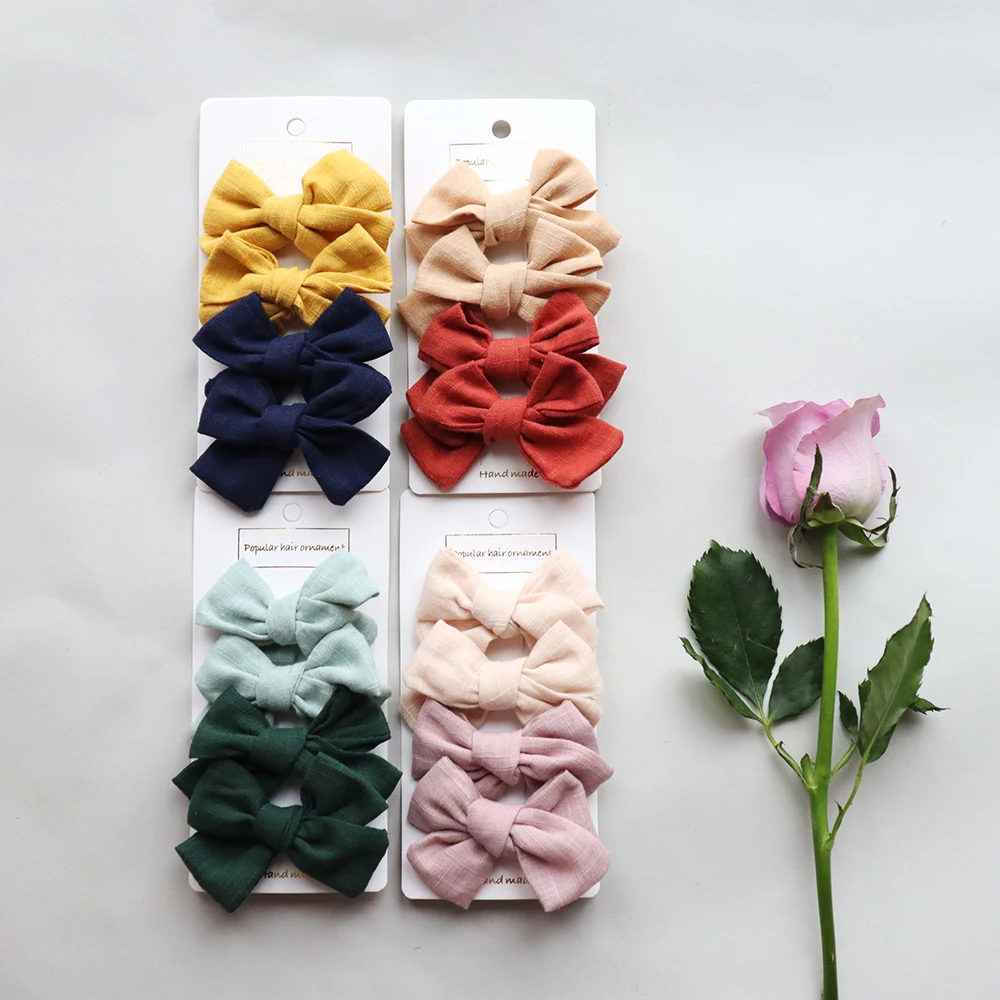 

Retails 4Pcs/Set Solid Cute Linen Cotton Baby Hair Clips Fashion Hair Bows Toddler Girl Hairpins Kids Print Hair Accessories