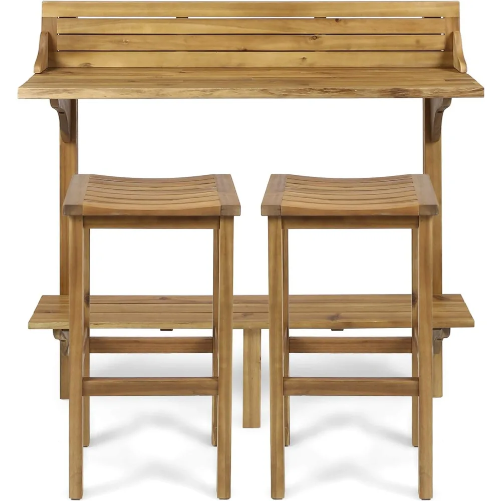 

Caribbean Outdoor Acacia Wood Balcony Bar Set, 3-Pcs Set, Natural Stained Light Brown