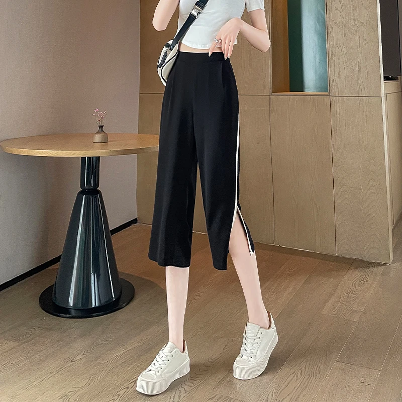 Capris for Women Straight Loose Wide Leg Pants High Waist Casual Sweatpants Black Trousers Y2K Summer Korean Fashion Shorts