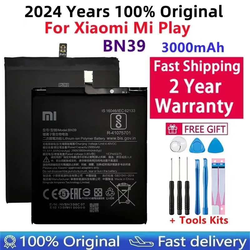 Rechargeable Mobile Phone Battery For Xiaomi Play, Smart Cell Phone Replacement, BN39, MiPlay, Mi Play, Original