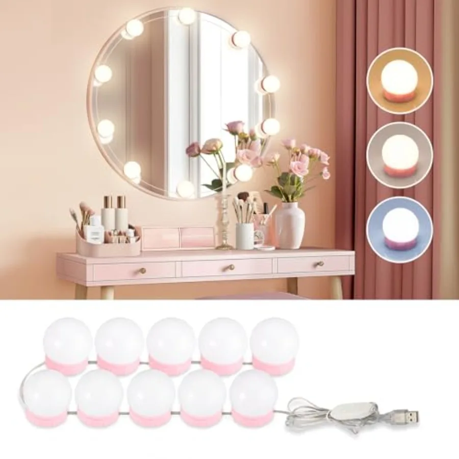 LED Vanity Lights for Mirror, Hollywood Style Vanity Light with, Adjustable Color and Brightness, USB Cable, Mirrors Lights Sti
