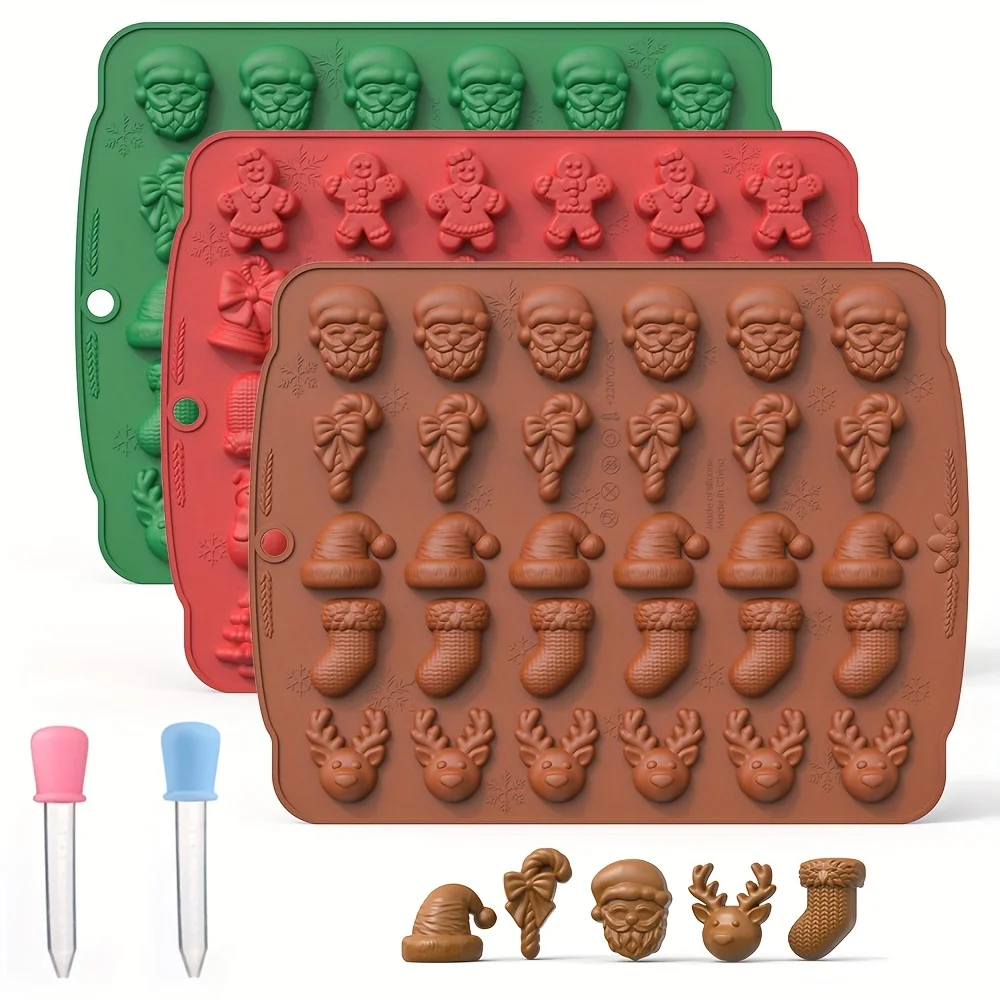 1pc  Christmas Chocolate Mold  3D Silicone Mold  Candy Mold Jello Mold DIY Cake Decorating Tool Baking Tools With Free Dropper